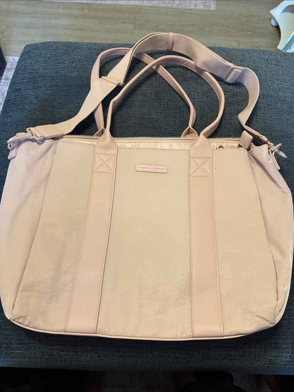 Poppy & Peonies Blush Pink Canvas Tote with Adjustable Strap